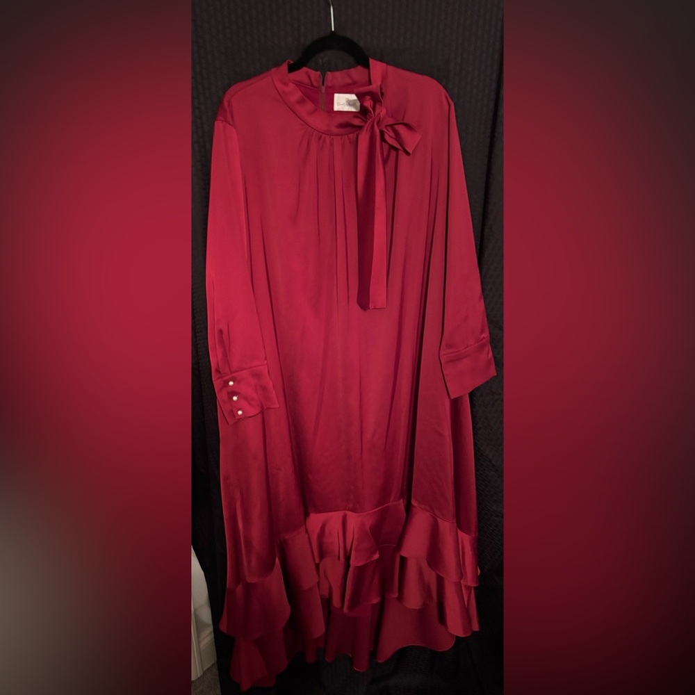 Dainty Jewells Burgundy Red Ruffle Hem Long Sleeve Dress